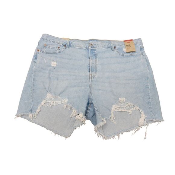 Levi's 501 Short High-Rise Fitted Thought The Hip Distressed Button Fly Size 22W - Picture 1 of 12